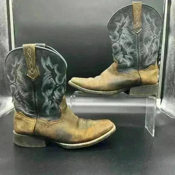 Ariat Tombstone Boy Blue Brown Leather Square Toe Western Boot 10012794 Size 4 - Picture 2 of 8